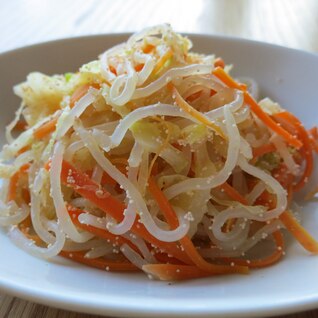 こどもに野菜を♪　千切り野菜とタラコのしらたき炒め